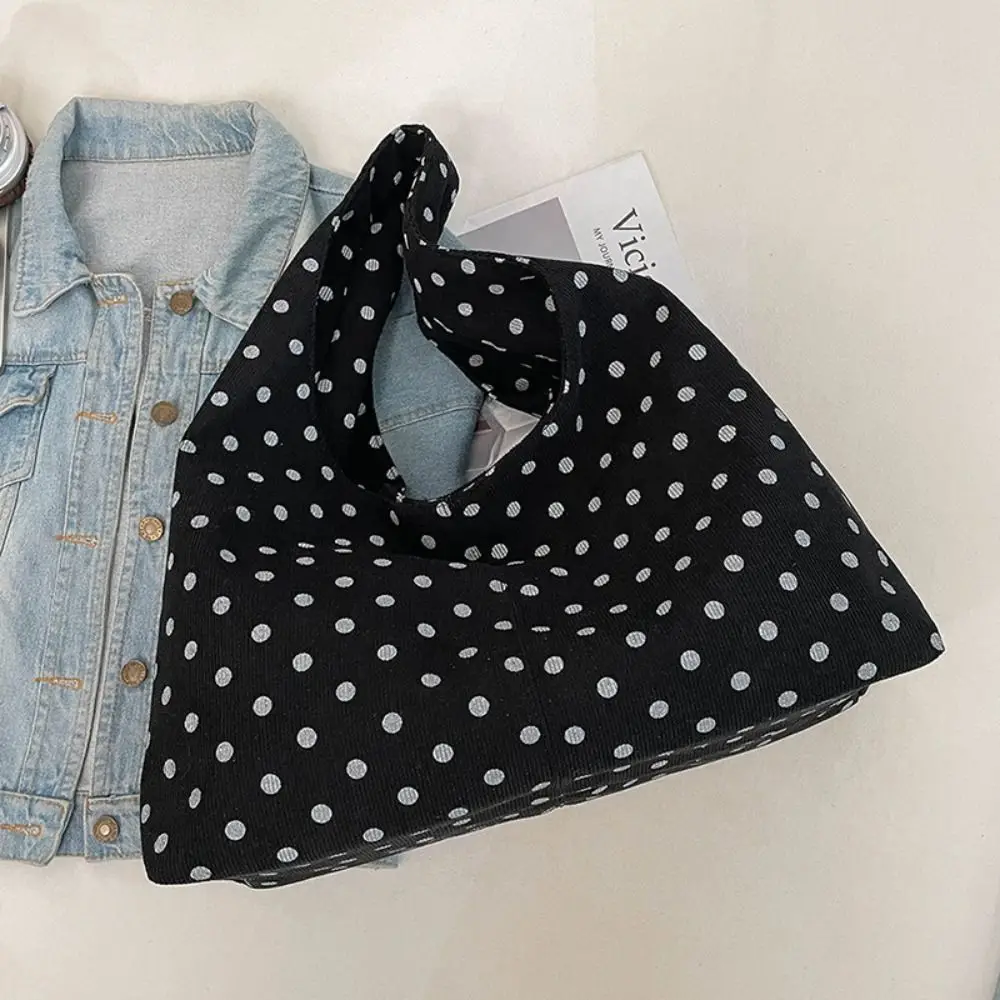 New Polka Dot Pattern Women Handbag Corduroy Large Capacity Shoulder Bag Casual Tote Bag Daily Commuting