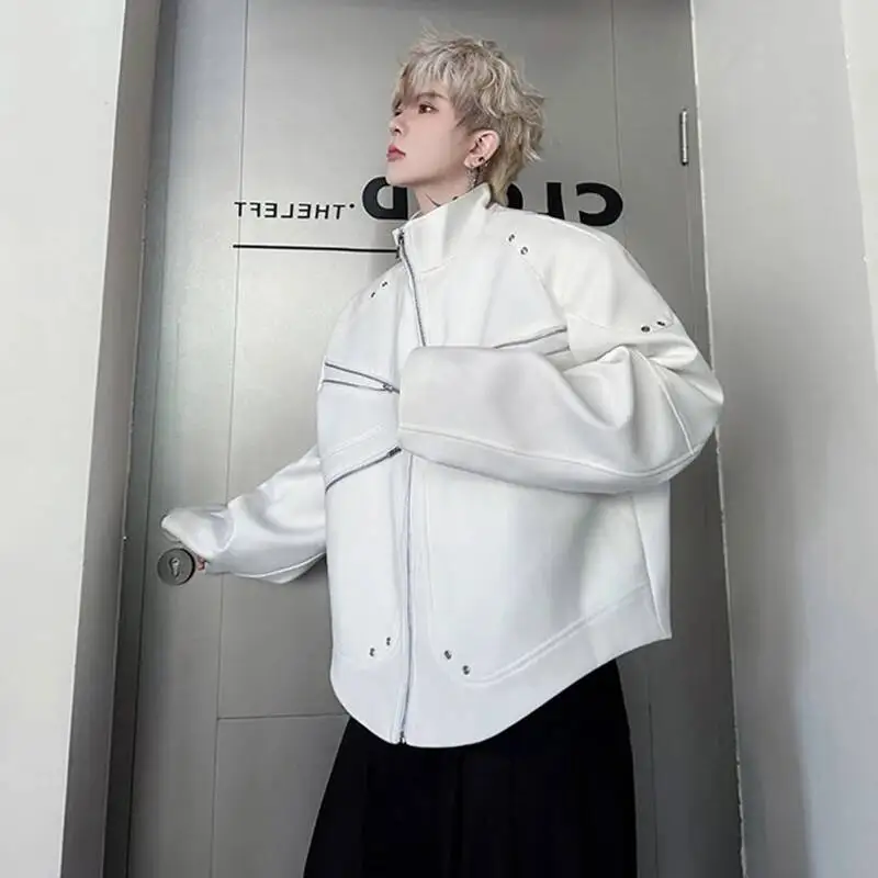 LUZHEN Stand Male Zipper Neck Jacket Decorate Streetwear Pockets Fashion 2025 Autumn Original Loose Shoulder Pad Clothes JY7305