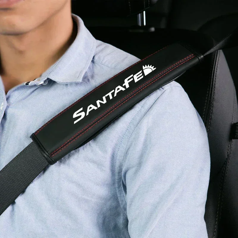 For Hyundai Santafe 1pc Cowhide Car Interior Seat Belt Protector Cover For Hyundai Santafe  car Auto Accessories