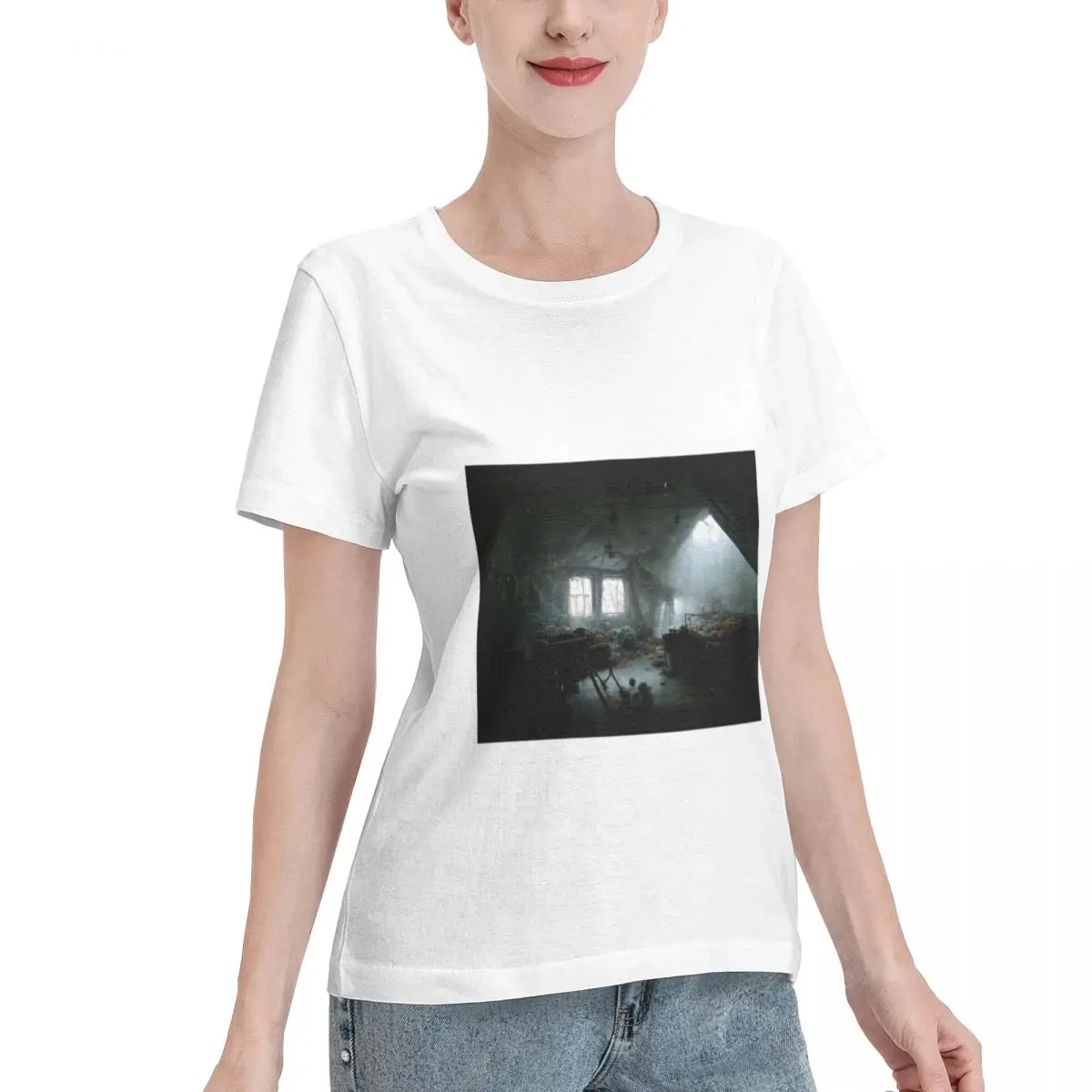 Hot Sale Painting Of A Haunted Attic Volumetric Lighting Women's T-shirt Youthful Outdoor Casual Top