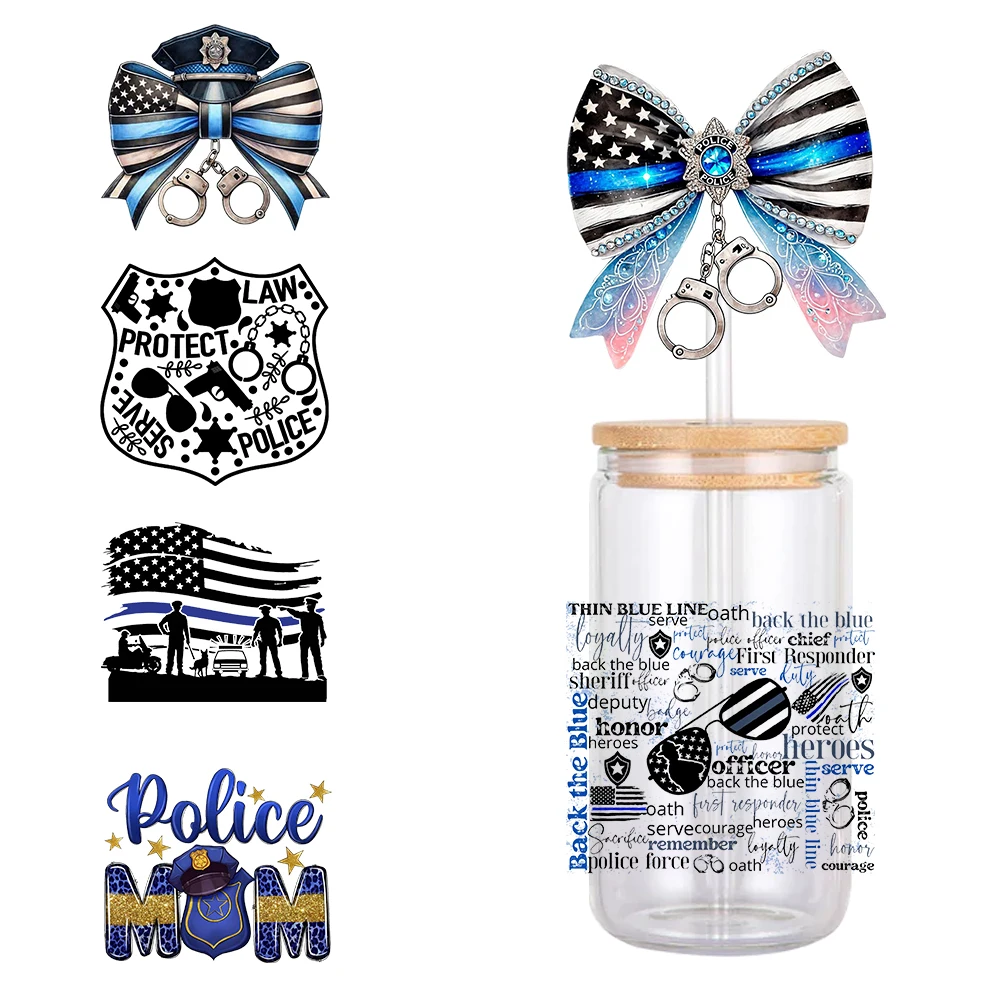 11x11cm First Responders Policemen Waterproof UV DTF Cup Wrap for 16Oz Libbey Glass Can DIY Transfer Sticker