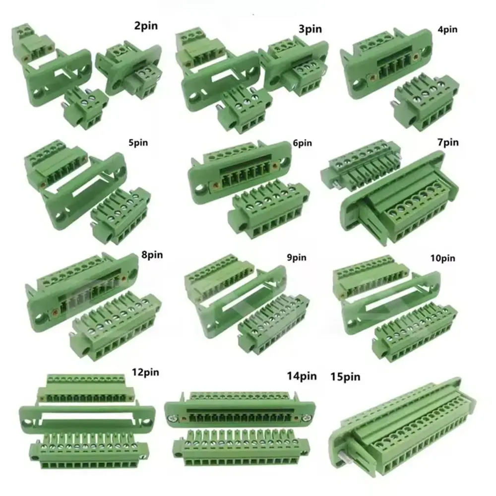 Pitch 3.81mm 15EDGWC 3.81mm Terminal Block with Flange Fixed Panel 2P/3P/4P/5P/6P/8P/9P Pluggable Terminal Block Connector