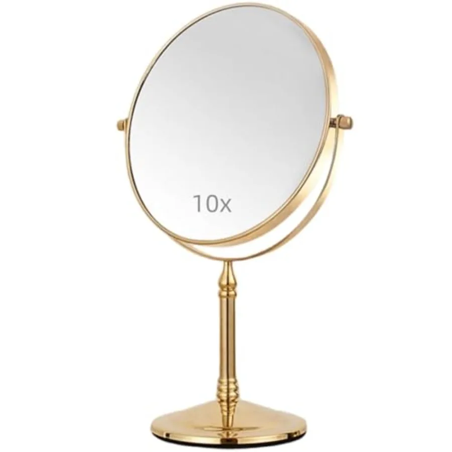 

Gold Makeup Mirror 1X/10X Free Standing for Bathroom 8 Inch 360 Swivel Dual-Sided Tabletop Makeup Mirror, Metal