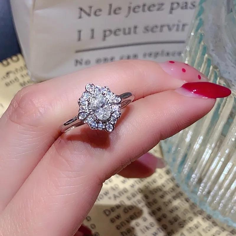 

Oval Cut Moissanite Diamond Open Rings for Women 925 Sterling Silver Plate 18k Gold Engagement Ring Wedding Band Resizable