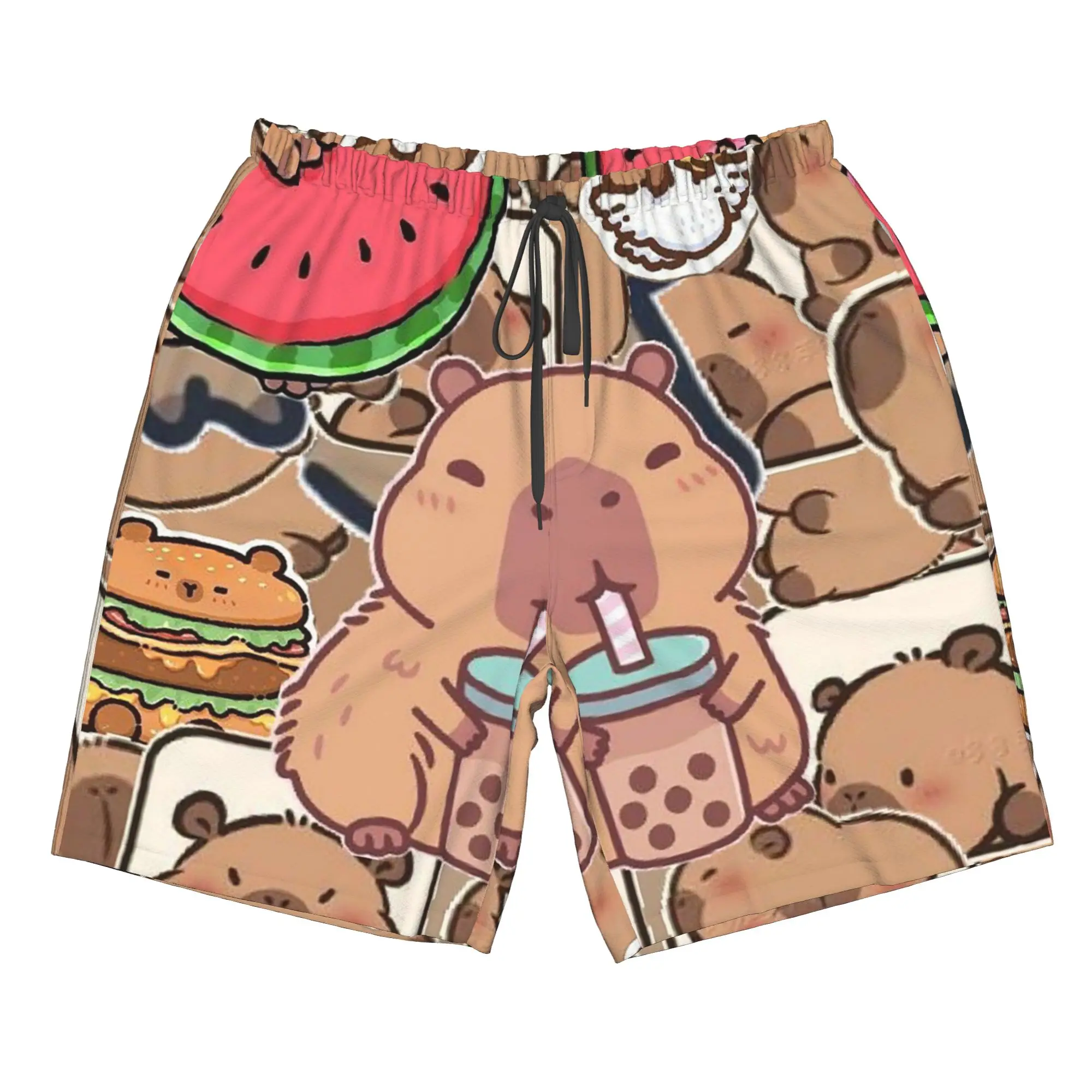 Cartoon Capybara Collage Print Trunks Beach Board Shorts Casual Quick Dry Swim Summer Men Pants