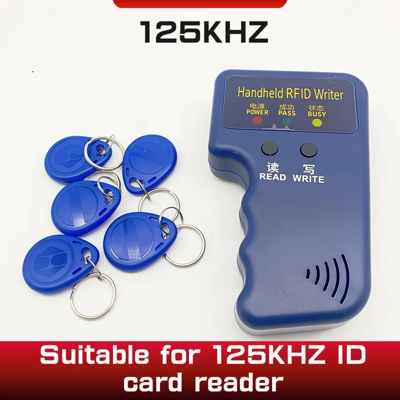 

Repetitive Handheld 125KHz EM4100 5200 RFID ID Card Writer Copier Duplicator Programmer + 5pcs T5577 Rewritable Keyfobs Tags