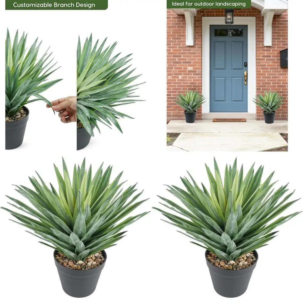

15-inch Tall Artificial Agave in Black Pot with 81 Leaves, Suitable for Indoor and Outdoor Use
