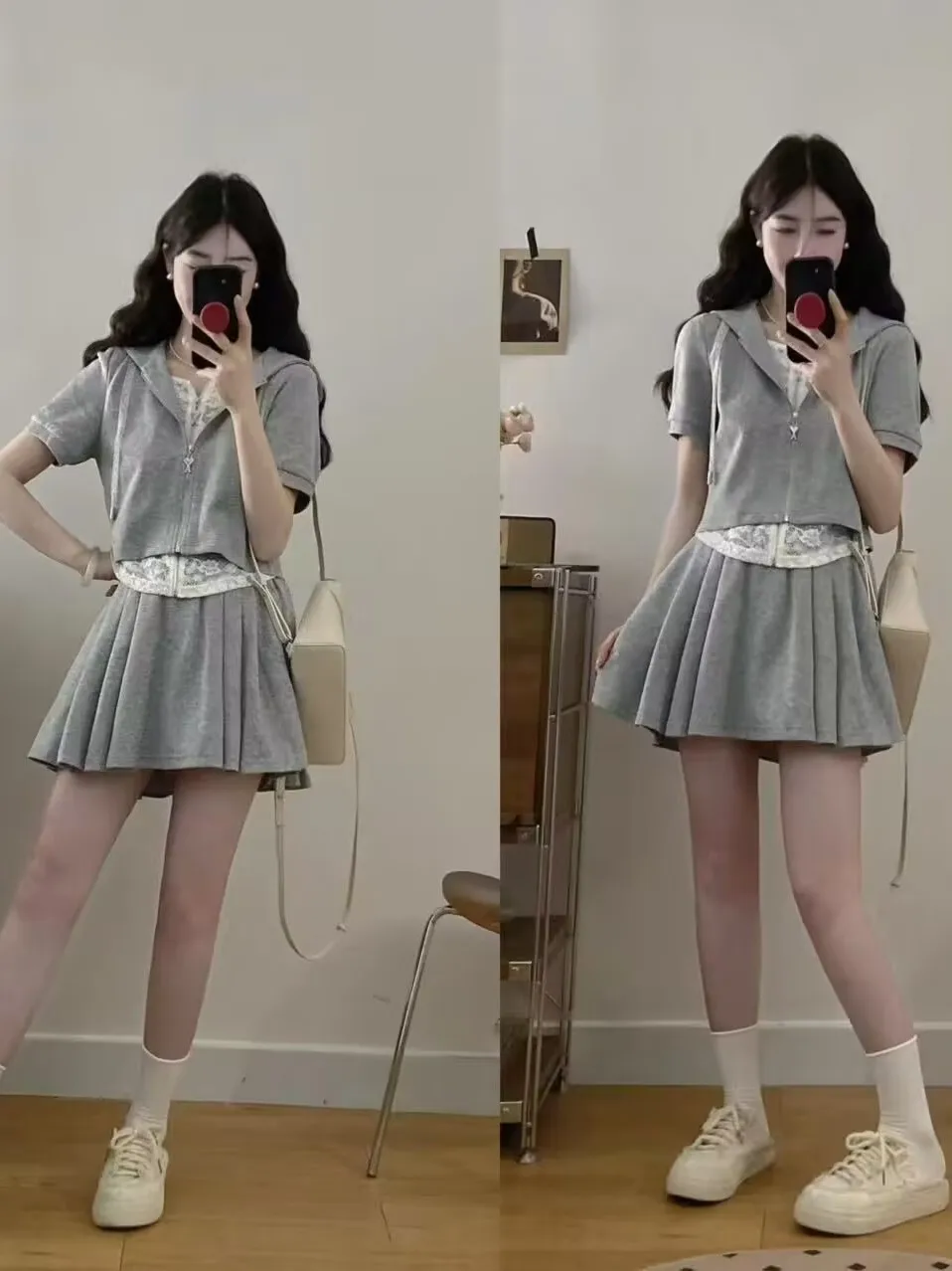 

Fashionable Lace Slimming Two-Piece Set Summer New Arrival for plus Size Women High Waist Short Skirt Top Bottom Separate Design