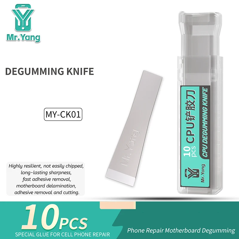

YCS Mr Yang MY-CK01 10PCS/BOX CPU Degumming Knife Mobile Phone Motherboard CPU Chip Glue Removal Blade Glue Fast Shovel Blade