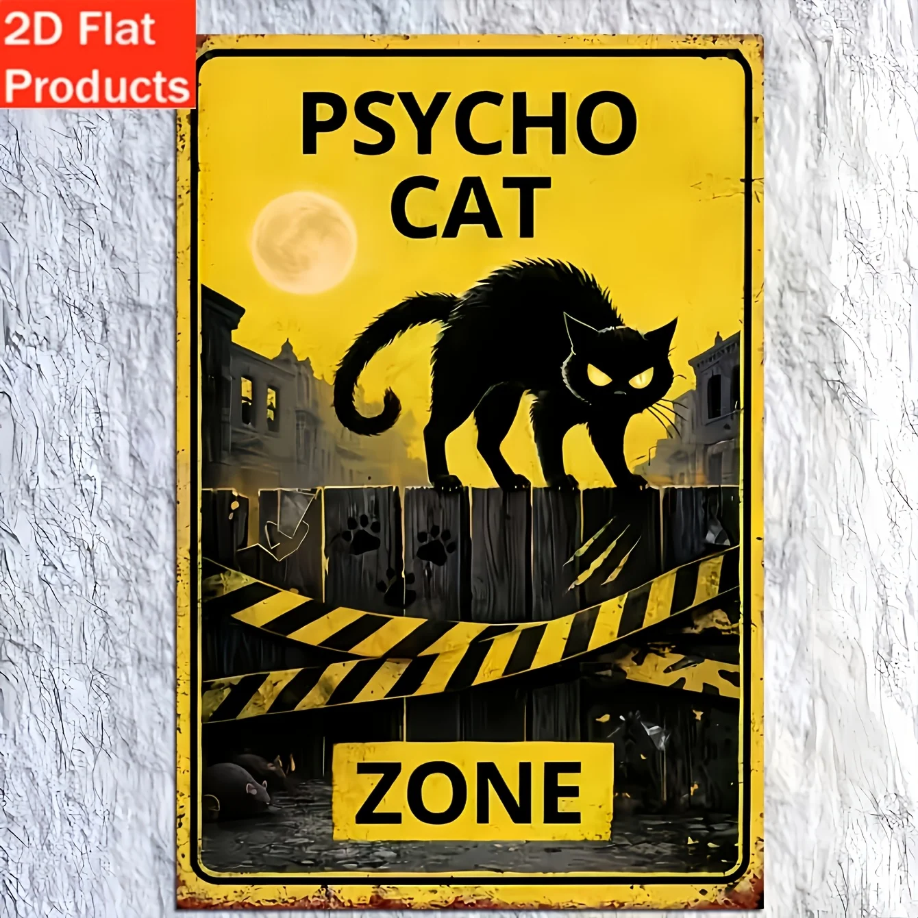 2D Flat Decorative Sign - a Durable metal Plaque, Ideal for Cat Lovers Seeking Spooky Wall Decor, Rustic metal Style Printing