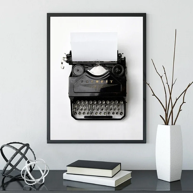 Vintage Typewriter Canvas Poster Black White Photography Retro Wall Art Picture Decorative Painting Office Decor Him o