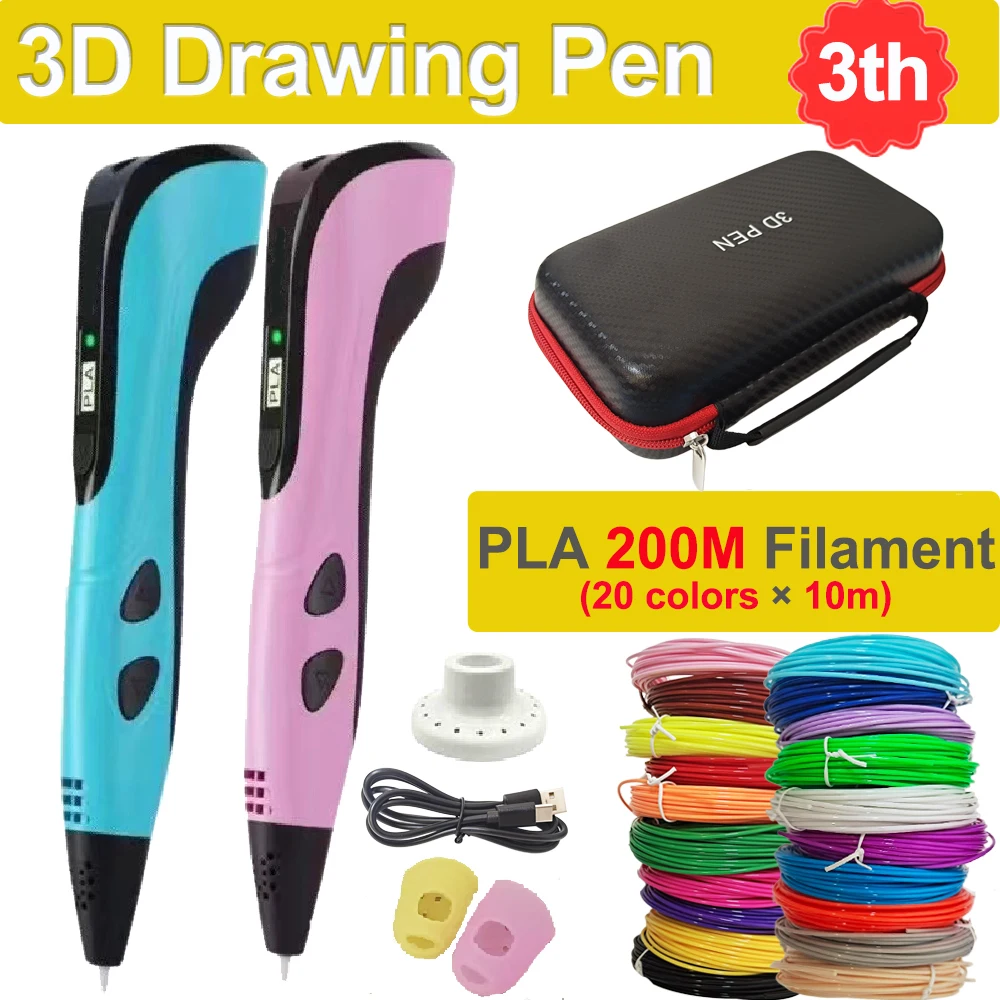 New 3D Pen 3D Printing Pen for Children 1.75mm PLA Filament DIY Drawing Birthday Christmas Gifts for Kids with Travel Case
