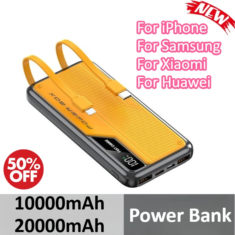 10000mAh 20000mAh 22.5W Carga Super Rápida Para iPhone Para Samsung Para Xiaomi Para Huawei Compacto Portátil Cabos Embutidos