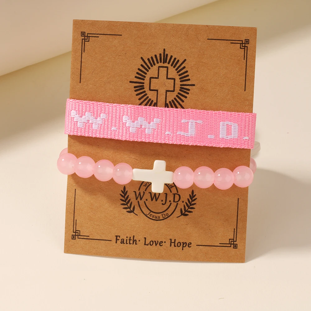 2pc What Would Jesus Do WWJD Bracelets Pack HWLF W.W.J.D Bracelet He Would Love First Elevated Faith Christian Cross Gifts
