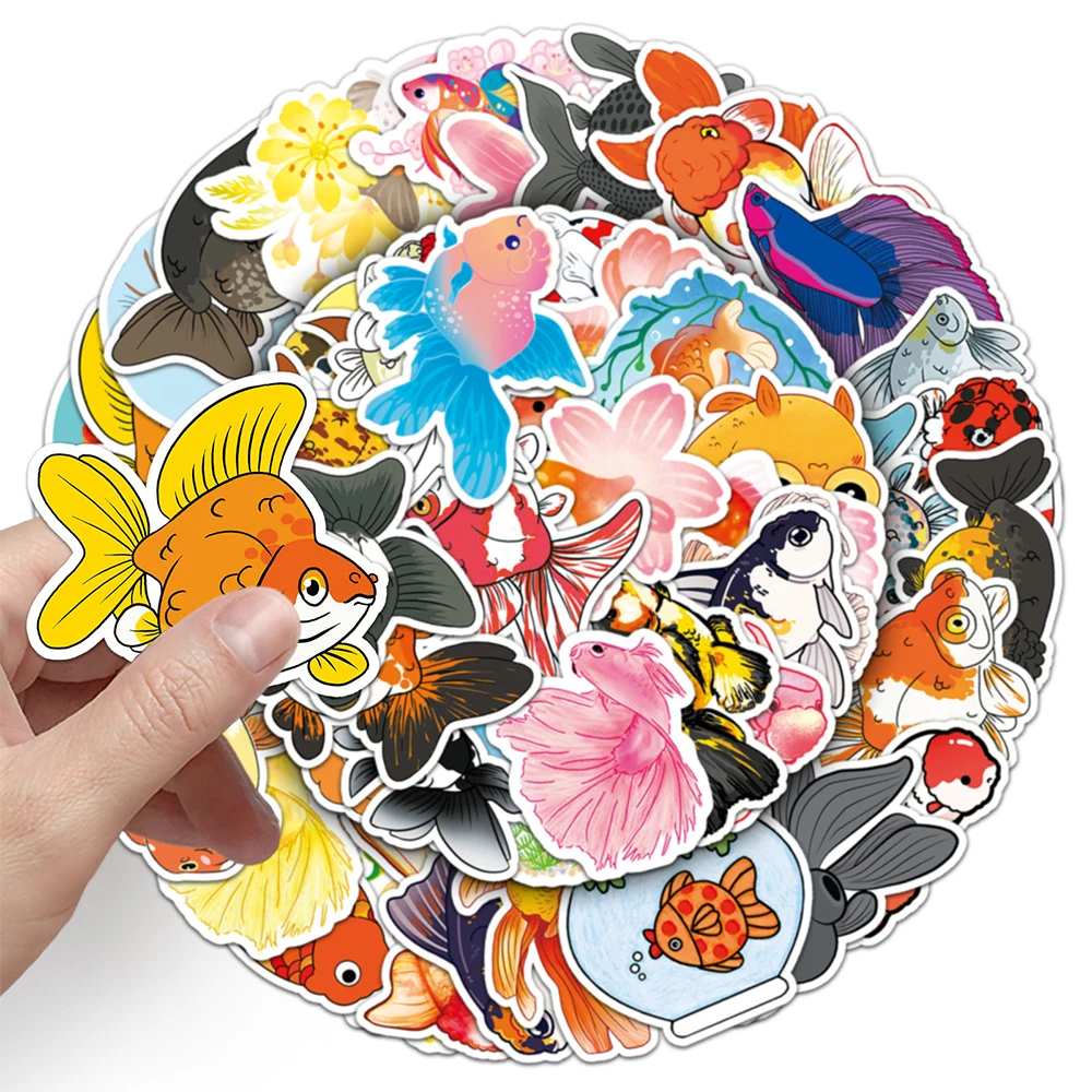 10/30/50pcs Ranchu Goldfish Stickers Kawaii Ranchu Cartoon Sticker Aesthetics Cup Wall Notebook Boat Goldfish Graffiti Decals