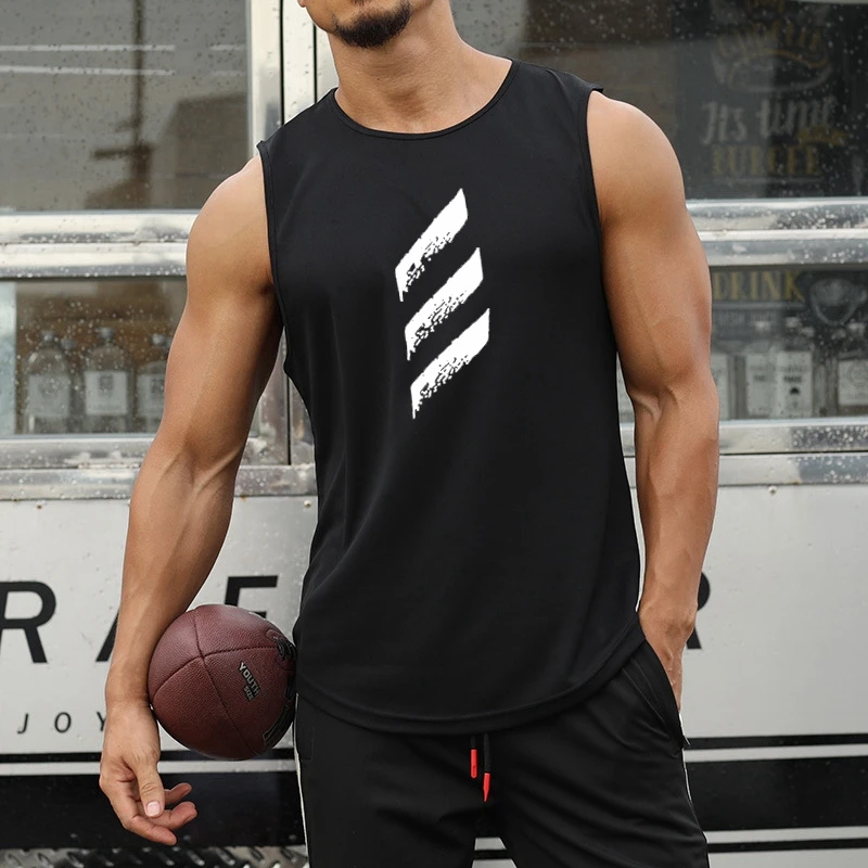 Summer New Trend Men's Pullover Round Neck Mesh Basketball Sports Fitness Top Sleeveless Vest Speed Dry Tank Top