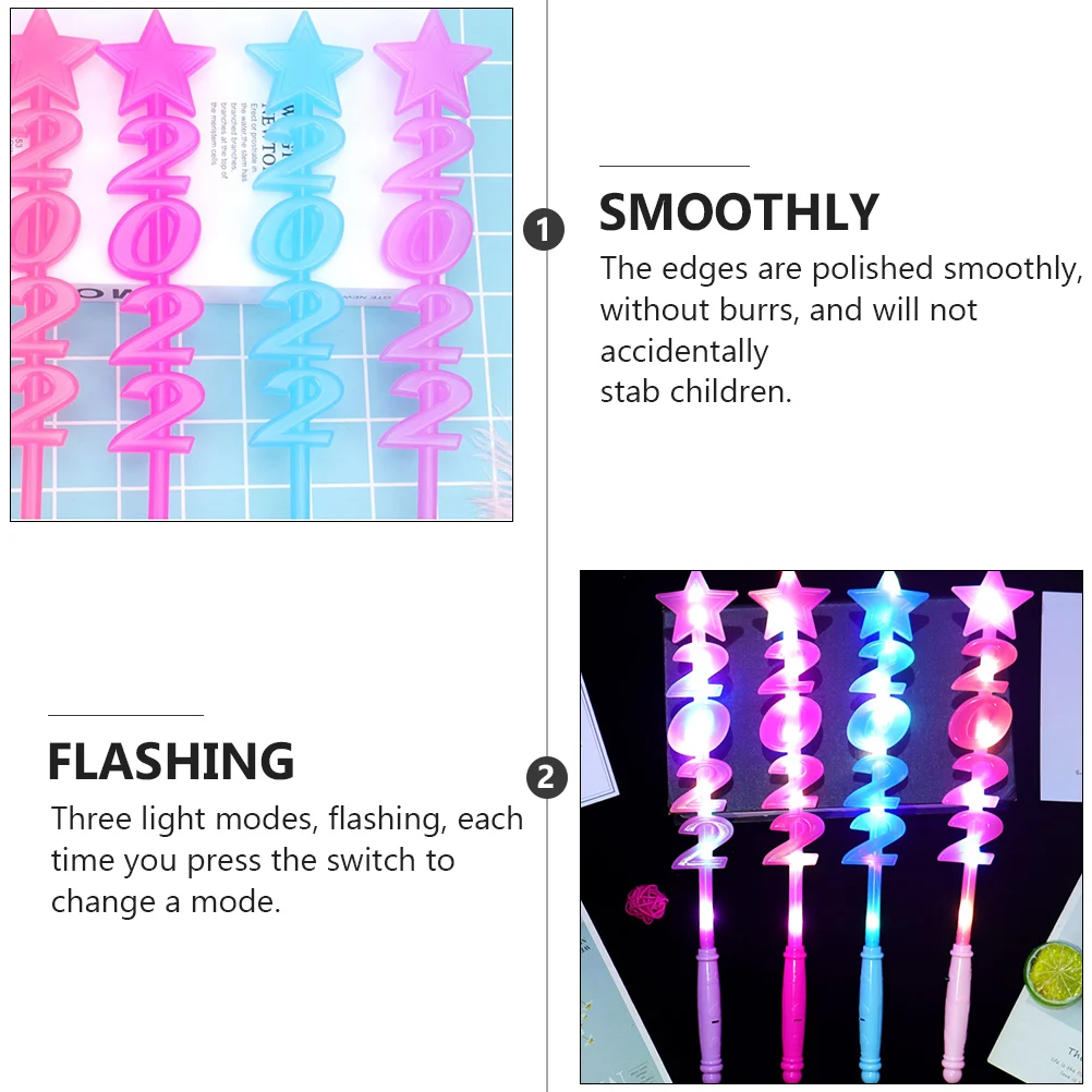

4Pcs 2022 Number Glowing Stick Flashing Handheld Light Up Kids Creative Festival Prop Three Modes Smooth Edge for New Year Party