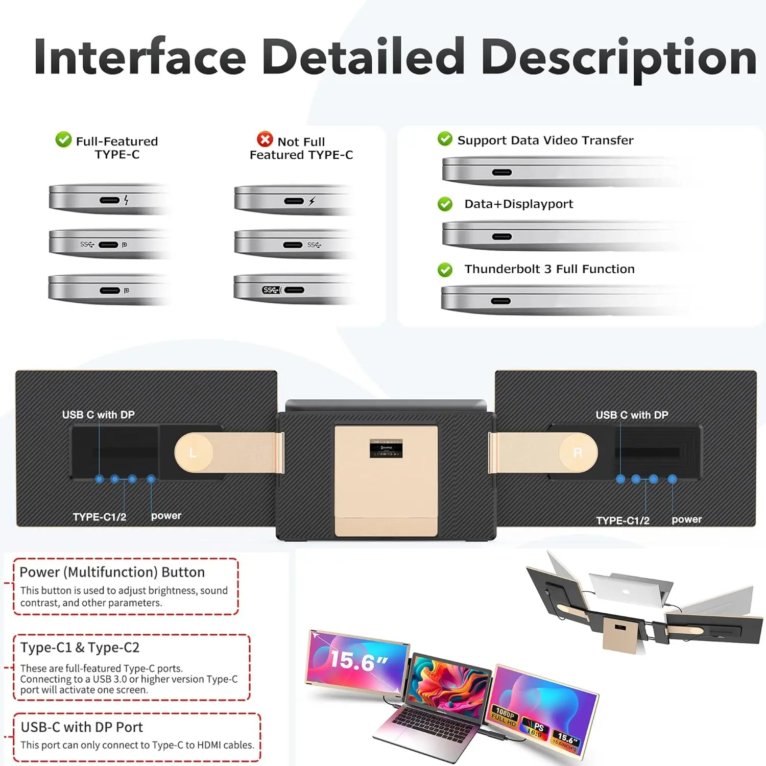 excellent 2025 Foldable Monitors S6 15.6" 1080P FHD Dual Screen Extender Compatible Mac/Windows Laptop Ultra-Portable Screen Spl