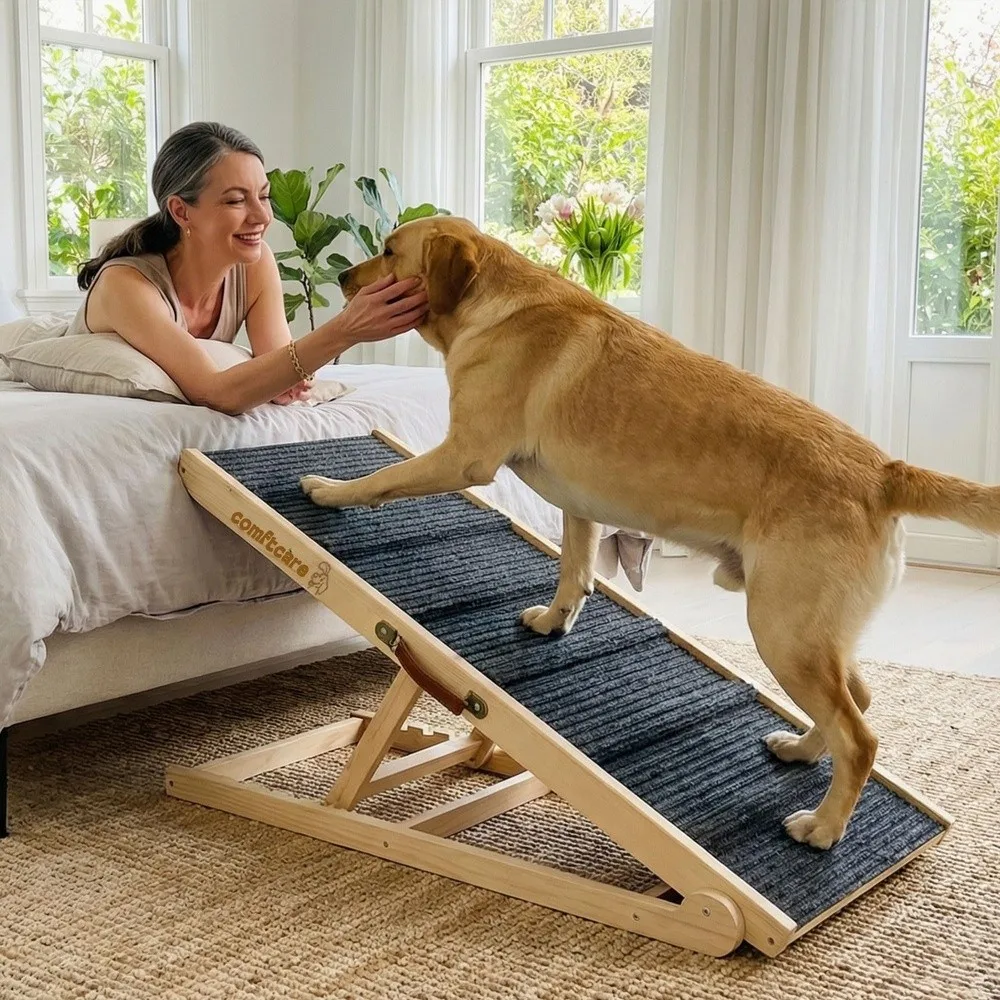 Large Dog Ramp for Bed Adjustable Wooden Ramp Non Slip 200 lbs