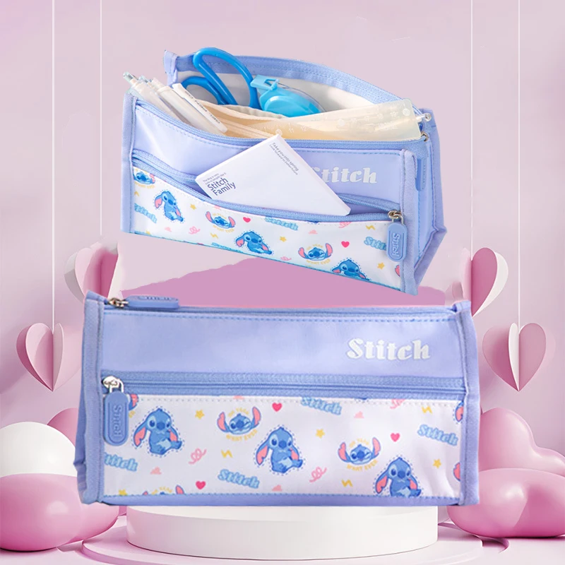 

New Disney Stitch Double-deck Pencil Case Large Capacity Durable Stationery Storage Bag Students Back-to-school Essentials