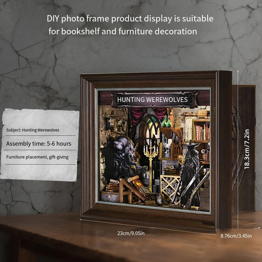 DIY 3D Photo Frame Miniature Hunter Cabin-Handmade Assembled Puzzle Block Wall Art,Creative 3D Wall Hanging Gift for Home Decor