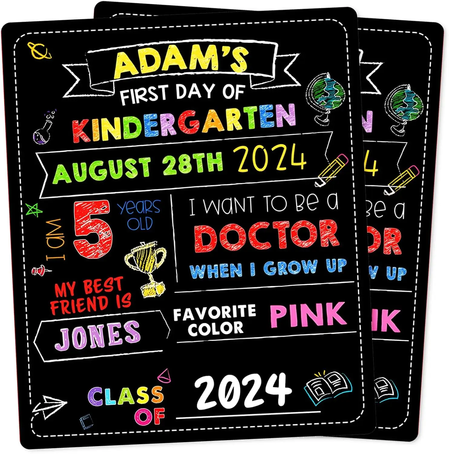First and Last Day of School Chalkboard Photo Prop, 10 x 12 Double Sided Reusable Kindergarten Preschool Wooden Sign, Back to Sc
