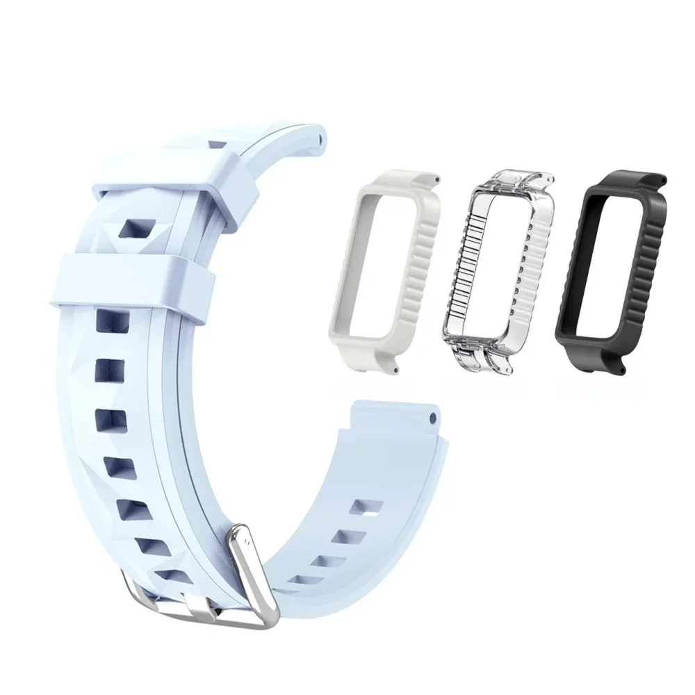 

Case + Strap For Honor Band 9 10 Bracelet Ice Crystal Diamond Pattern Soft Silicone Quick Release Sport Band Watch Accessories