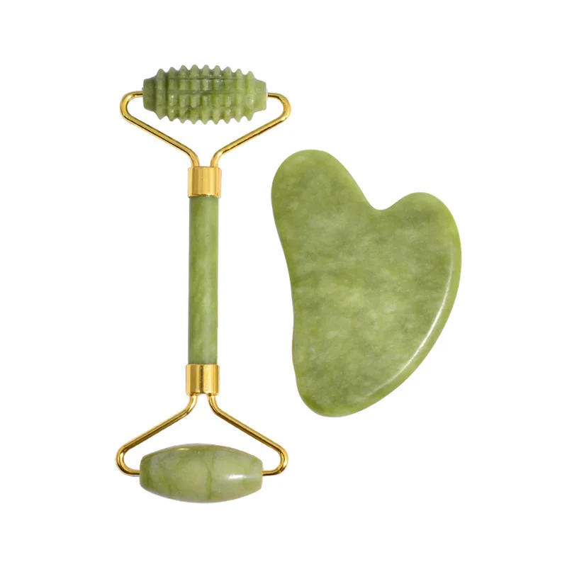 2szt Jadeitowe masażery do twarzy i ciała Gua Sha Skrobak do twarzy Zestaw naturalnych kamieni gwaszowych Masaż wyszczuplający Pielęgnacja skóry Lift