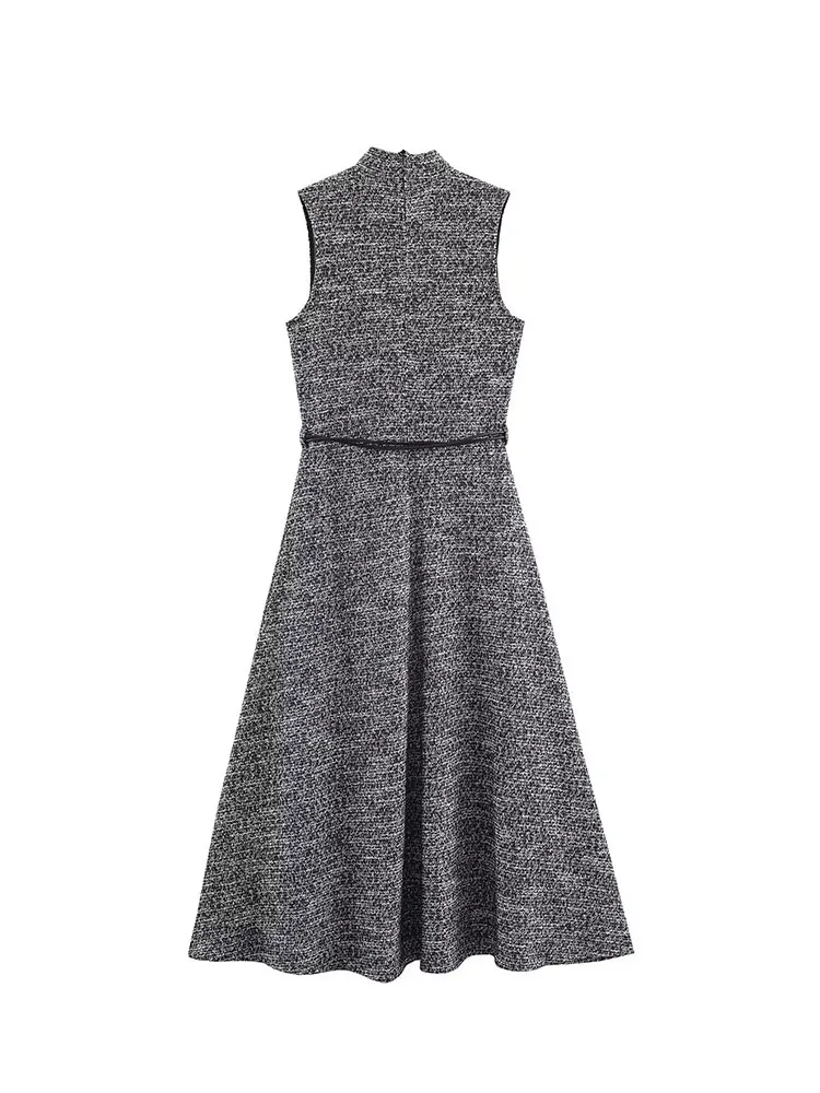 2025 Frauen Herbst Mode Textur Gürtel Dekoration Langes Kleid Frauen Elegant