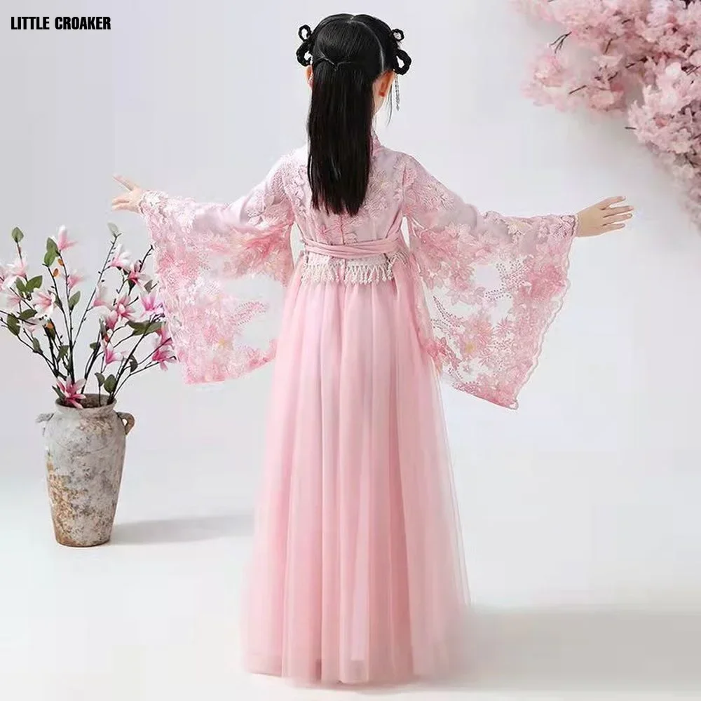 Chinese Traditionele Folk Dans Jurk Meisjes Roze Dans Fee Kostuum Hanfu Meisjes Prinses Jurken Set Kids Party Cosplay Kleding