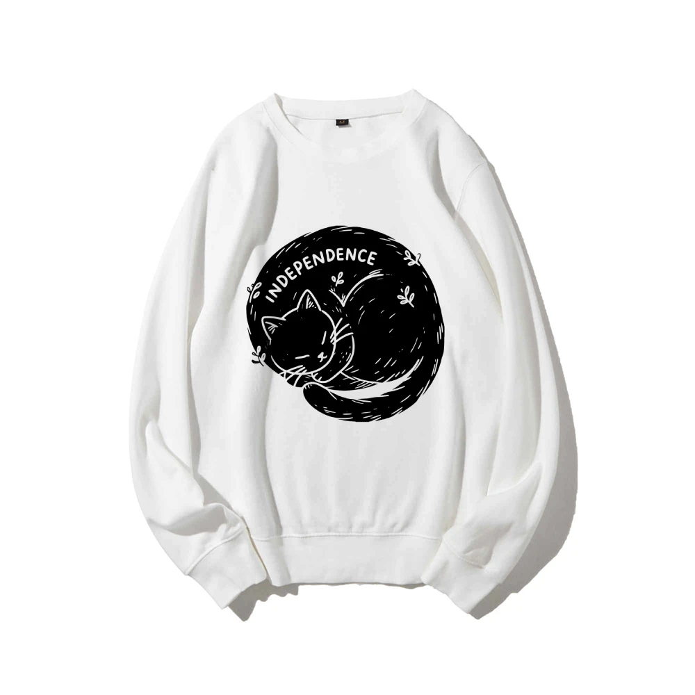Felpa girocollo casual indipendente con gatto nero adorabile Felpa con cappuccio in cotone 100% alla moda con grafica comoda morbida e traspirante
