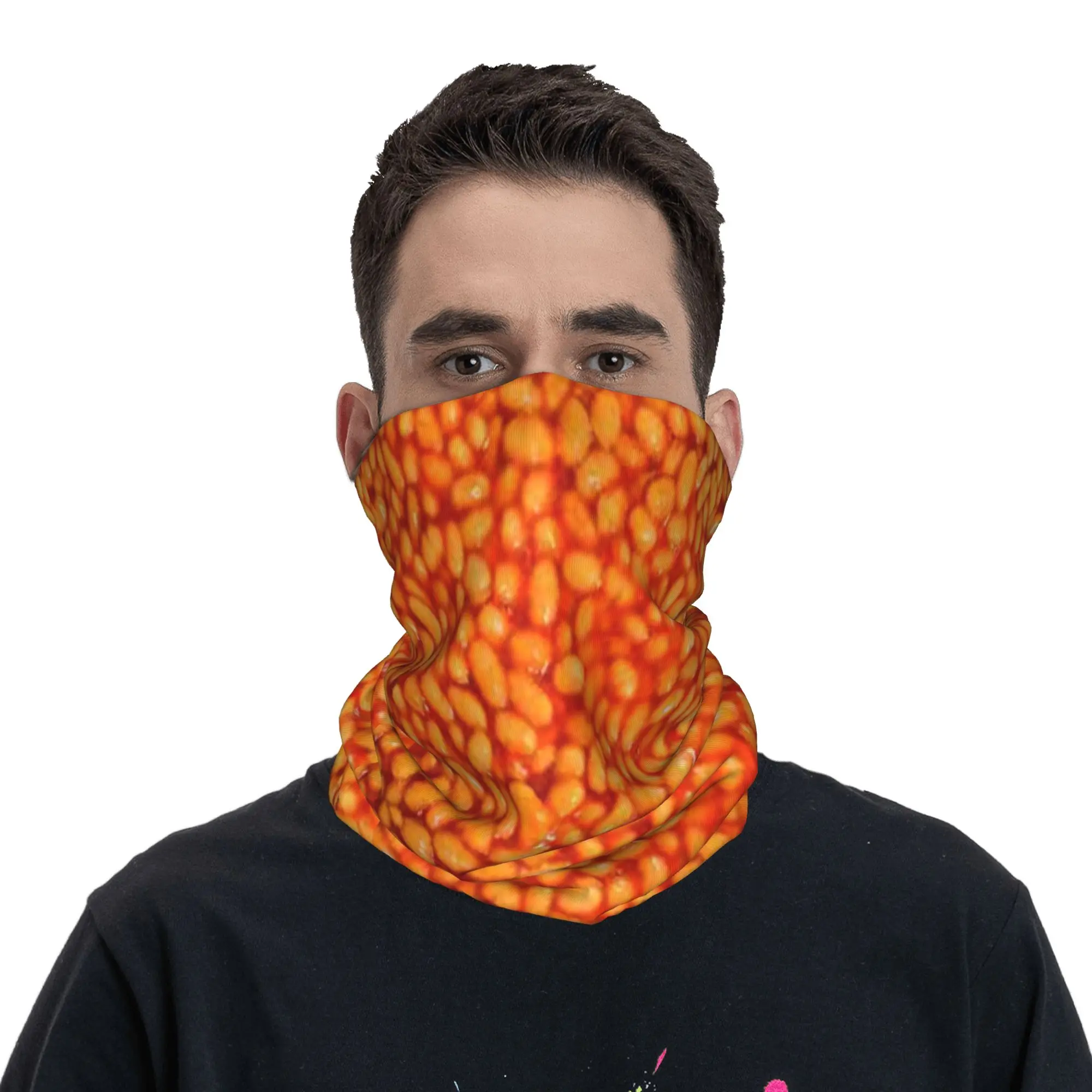 

Realistic Beans Design Baked Bean Beano Bandana Neck Gaiter Printed Wrap Scarf Headband Riding for Men Women Adult Washable