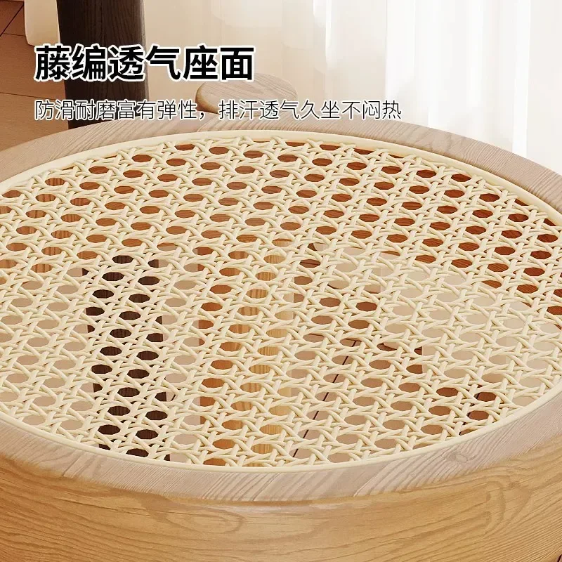 Nordic Solid Wood Stool Modern Simple Woven Rattan Chair Thickened Square Dressing Stool Household Dining Table Living Room