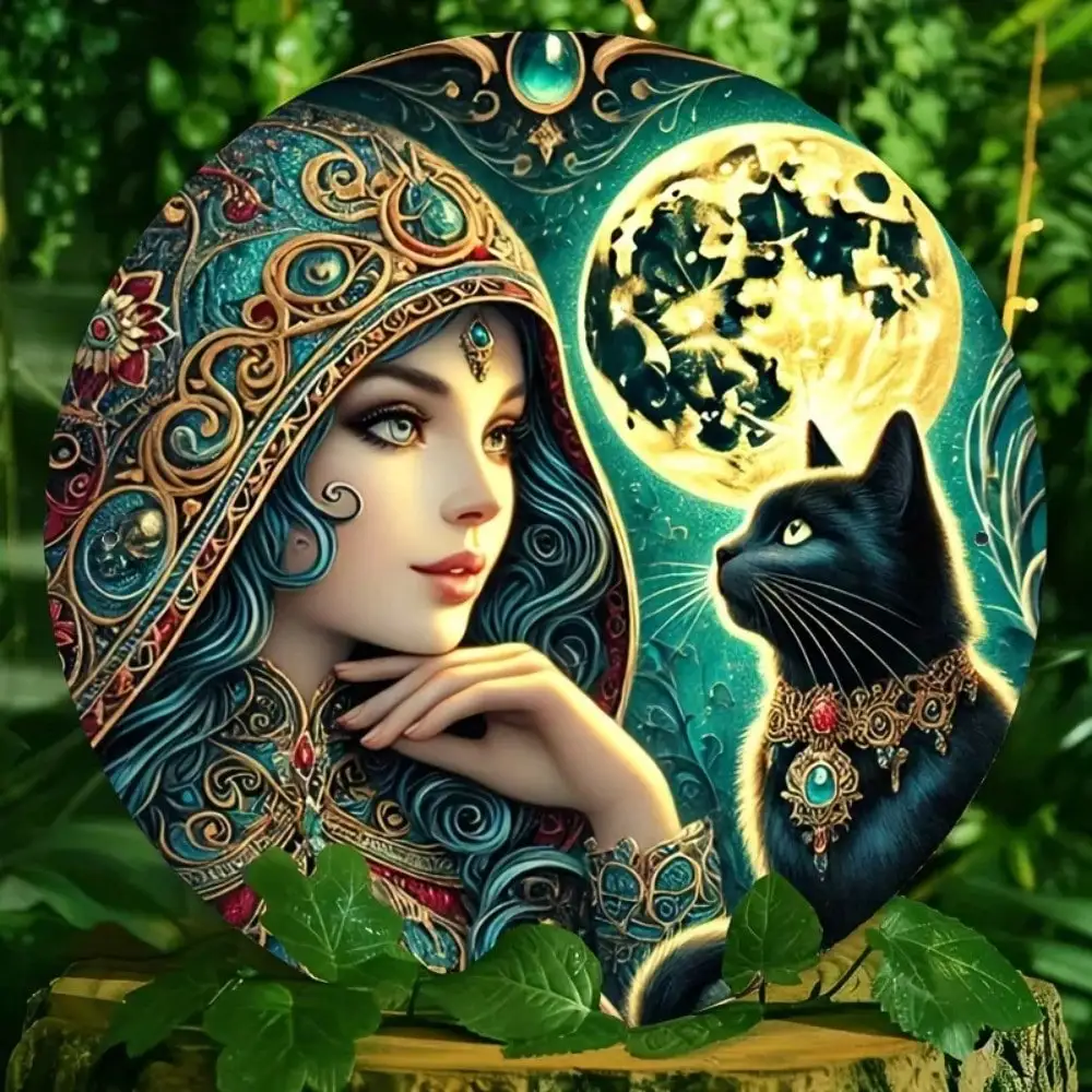 Vintage Metall-Blechschild „Schwarze Katze und Mond“ Wandkunst-Dekoration für das Wohnzimmer