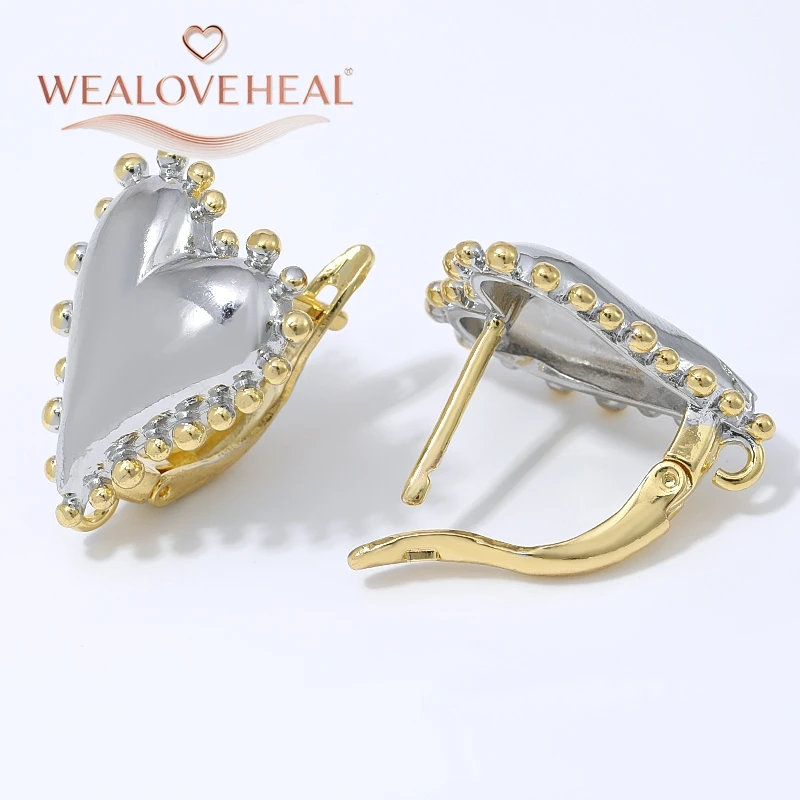 Zschmuckherstellung zubehör, weifarbige Messing-Herz-Ohrringverschlüsse, Gold-Rhodium-beschichtet, perlenbesetzt, voluminös mit Öse für DIY-Schmuckherstellungskomponenten – Detail 18
