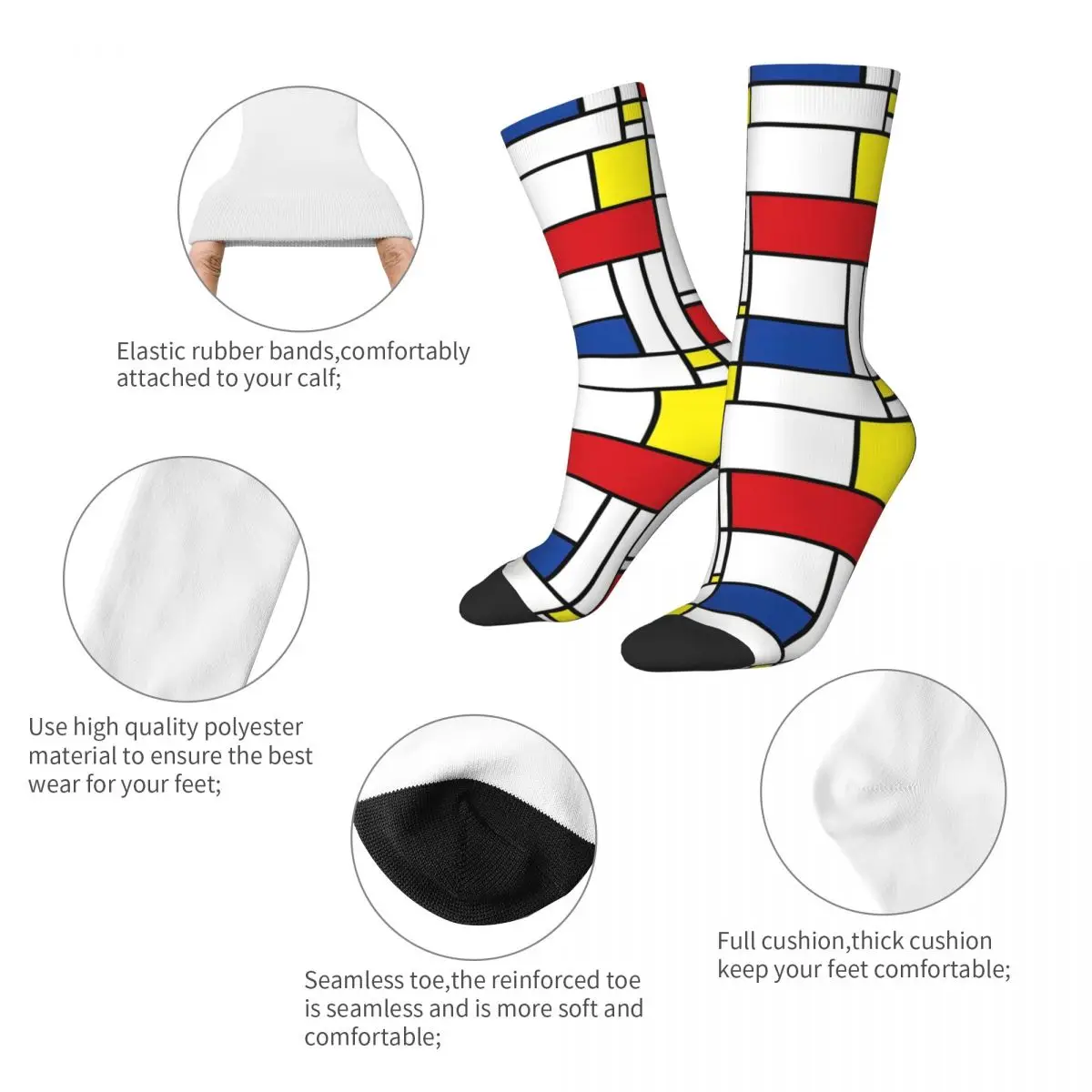 Mondrian Minimalist De Stijl Modern Funny Socks for Men Women Unisex Crazy Street Style Printed Crew Sock