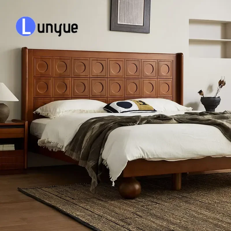 Modern Solid Wood Double Bed Frame King Queen Size American Style Wooden Platform Bed for Bedroom Durable Boxwood Furniture