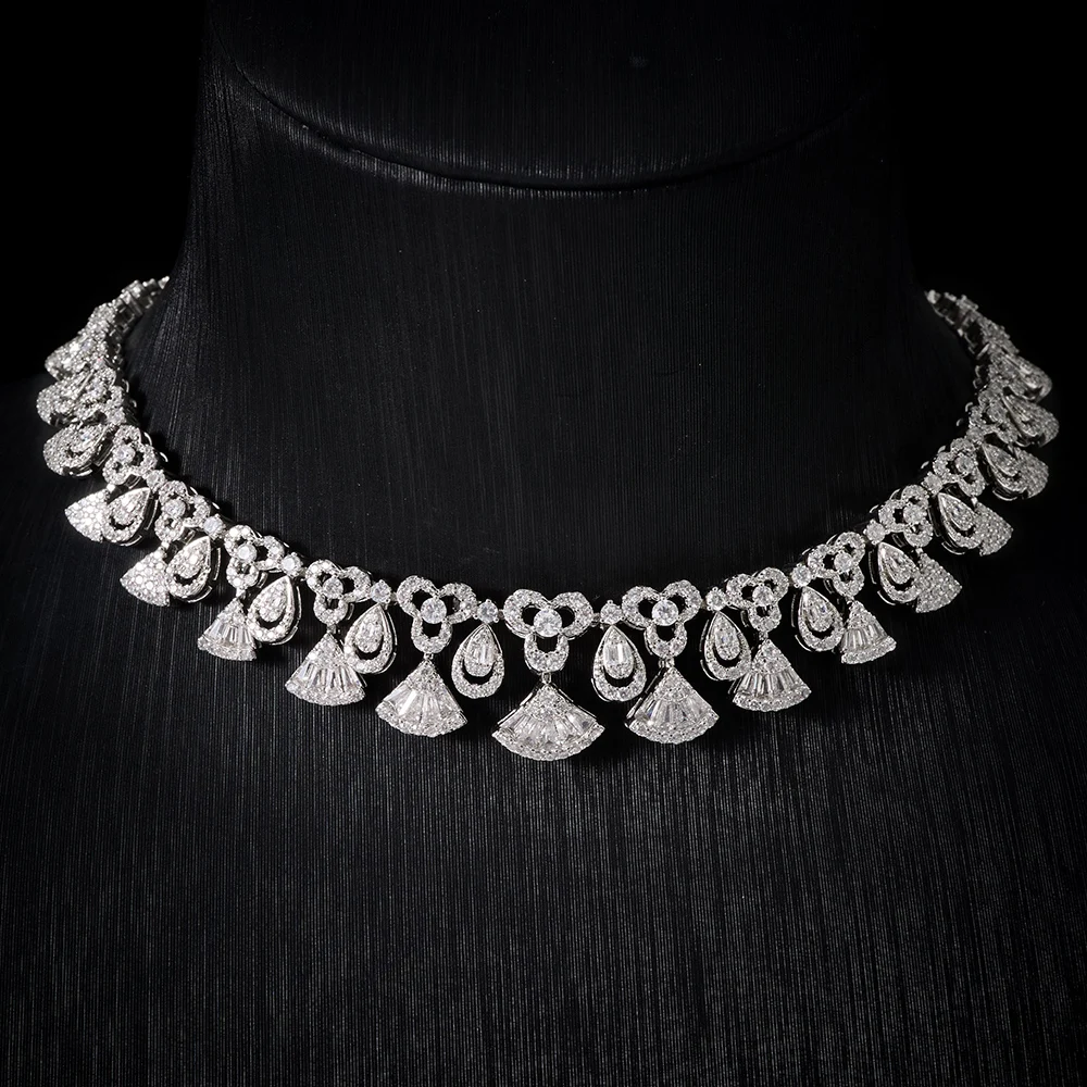 250522 Choker Necklace Sets for Women Cubic Zirconia Choker Jewellery Set Dubai Saudi Party Engagement Accessory Bridal