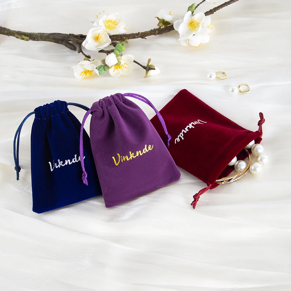 100Pcs Personalized Logo Velvet Bag 10x15cm Suede Drawstring Pouches Pockets Wedding Jewelry Earrings Ring Gift Organizer Sack