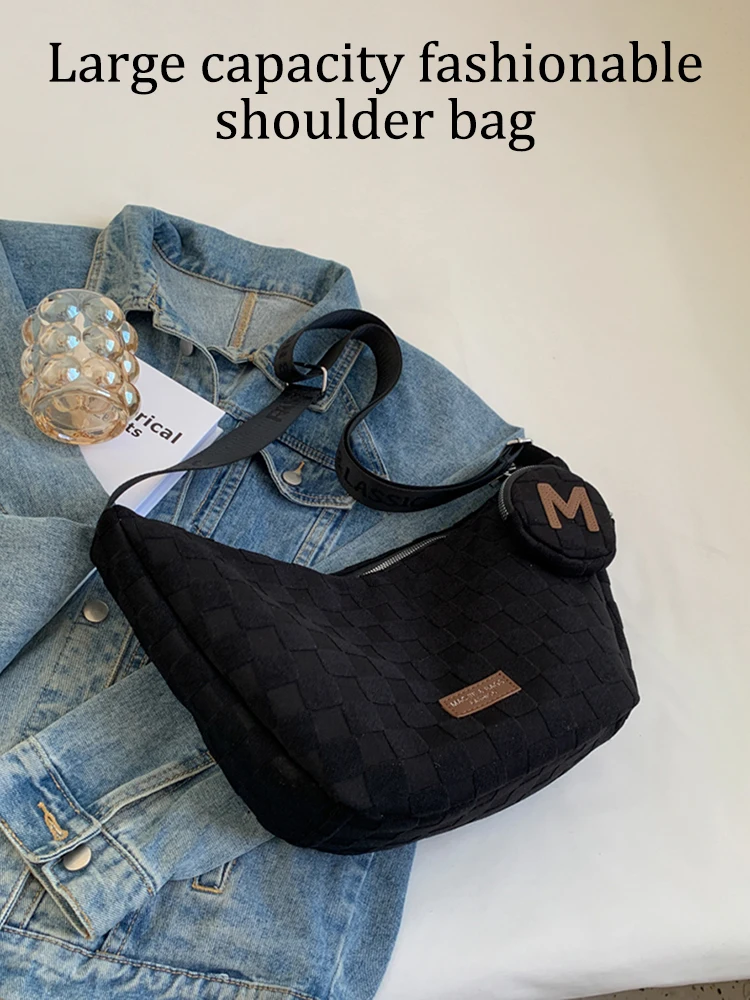 

Korean Style Large Capacity Crossbody Bag White Pure Cotton Tote Women's Fashionable New Cloth Bag