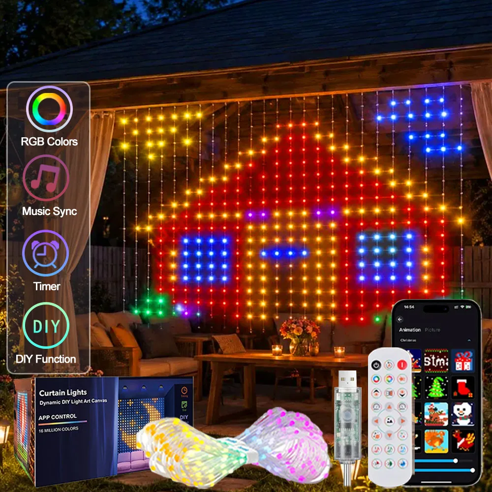 400 LED Smart Curtain Lights with App Programmable,6.6FT RGB&IC DIY Pattern Wall Window Lights for Bedroom Living Room Garage