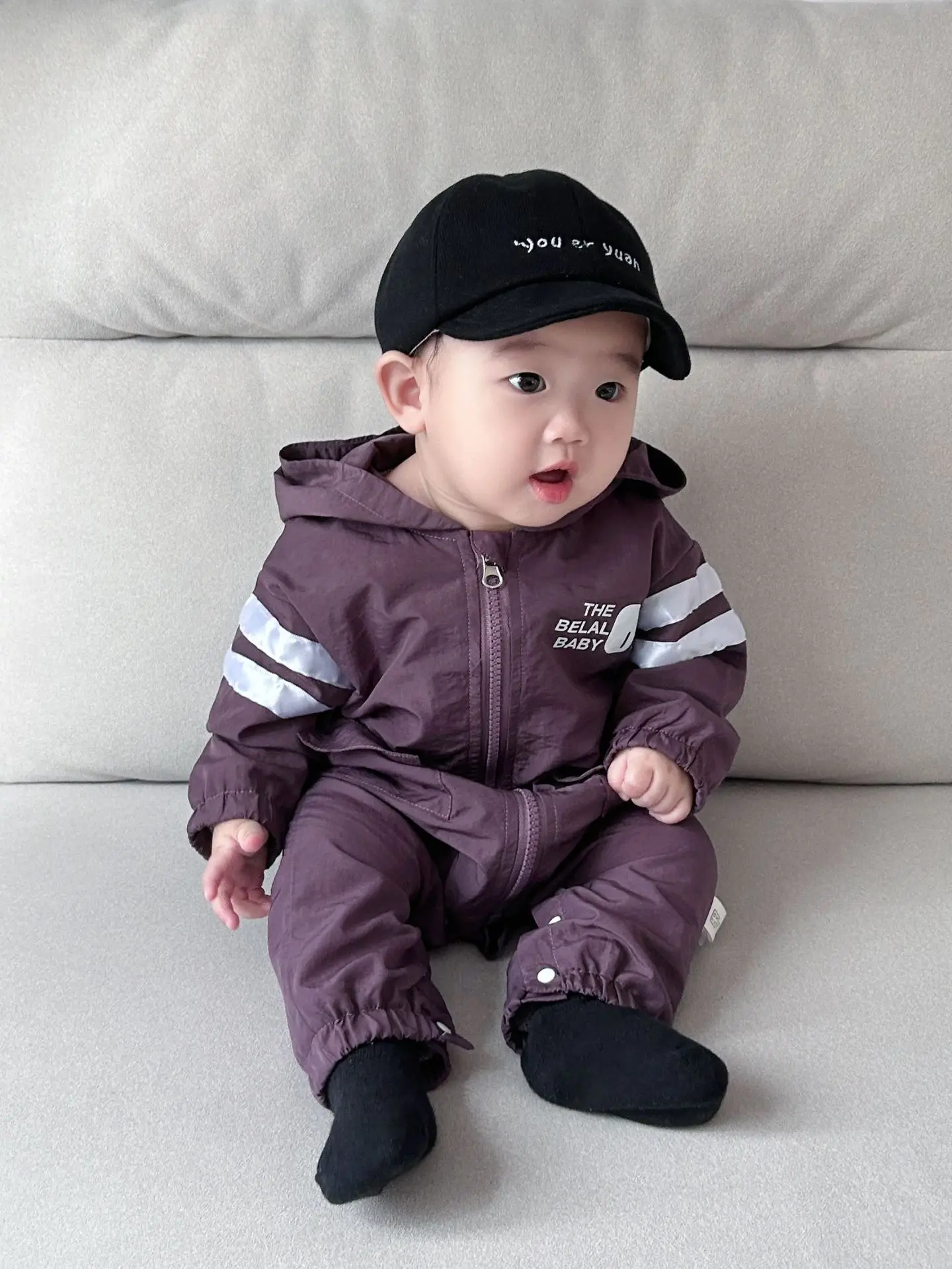 Spring Newborn Infant Baby Boys Nylon Romper Hooded Kids Baby Romper One Piece Zippered Casual Fashion Baby Clothing