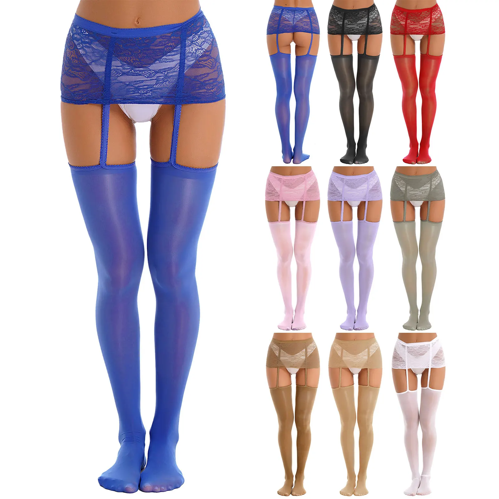 Mini jupe Sexy en dentelle pour femmes, avec porte-jarretelles, bas hauts, transparent, jupe crayon, collants, Lingerie, sous-vêtements, vêtements de nuit