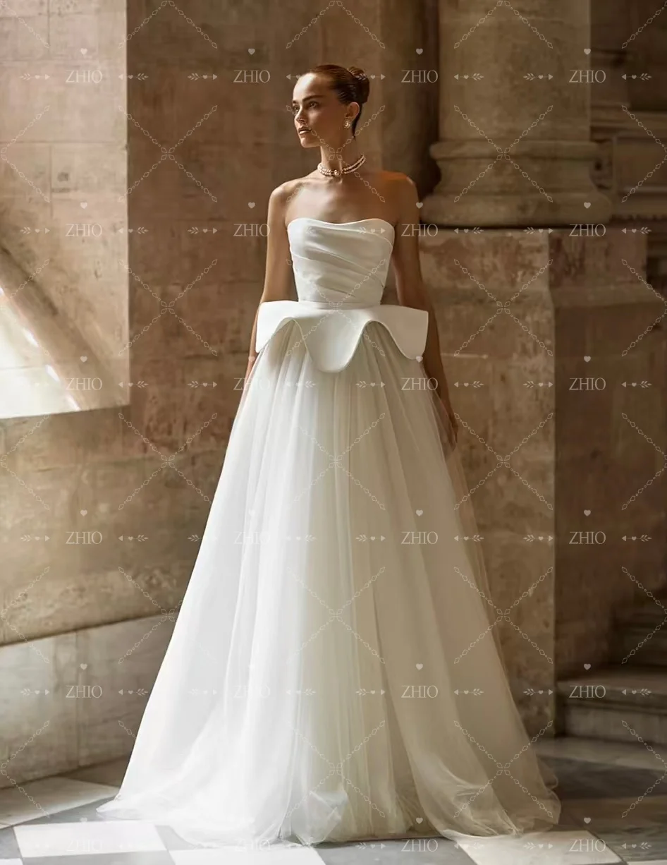ZHIO Elegant Tiered Wedding Dress Strapless Corset Draped Floor Length Ivory Tulle Bridal Gown Customized Luxury Robe De Mariée