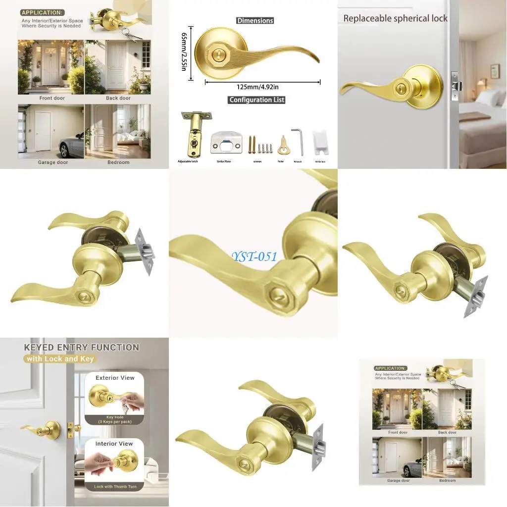 

E15A Zincs Alloy Entry Door Handle with Lock and AntiRust Door Handle Lock