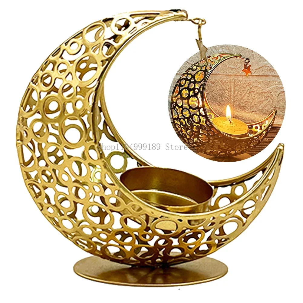 

Eid Mubarak Candle Holder Moon Candle Holder Home Islamic Muslim Party Decor Ramadan Candlestick Holder for Eid Al Adha Gifts