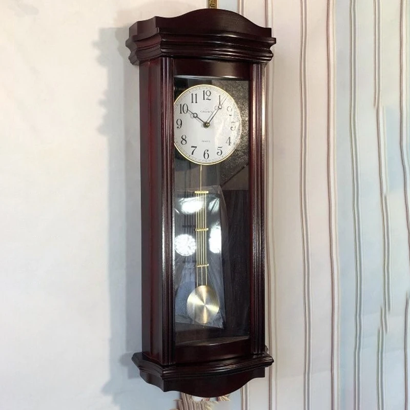Retro Wall Clock Time Announcement Pendulum Clocks Study Corridor Living Room Clock Large Decorative Quartz Clocks Household