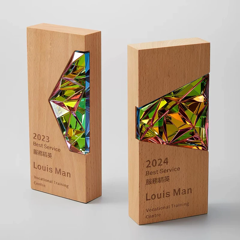 Customized Solid Wood Crystal Trophy, Creative Annual Meeting Rewards Souvenir Award Company, Competition Decoration Making, 1Pc
