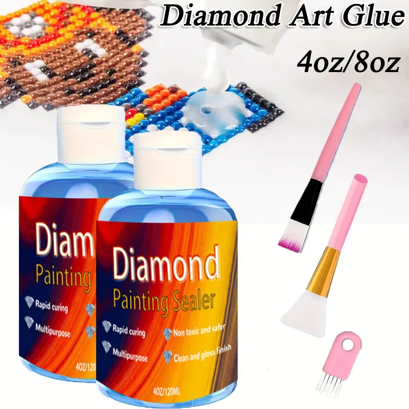 

4/8oz Diamond Art Sealer With Brushes Permanent Hold & Shine Effect Sealer Puzzle For Puzzles Card DIY Color Image & Paper Craft