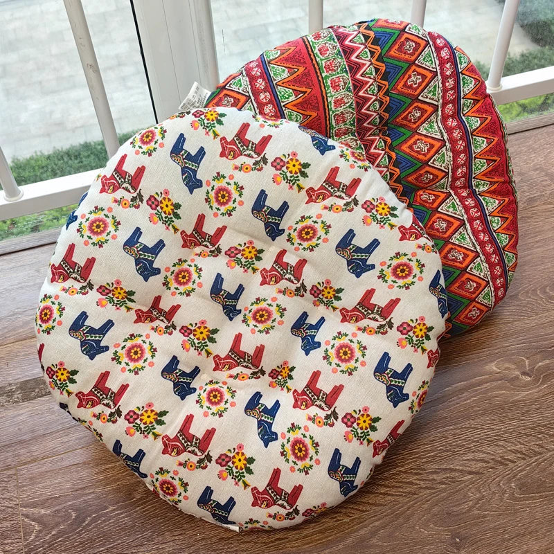 

Летние хлопково-льняные круглые подушки для стульев, для домашнего использования, в этническом стиле, двусторонние, коврики для пола в стиле Зу-Тат, японский домашний текстиль
